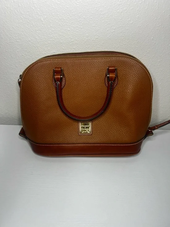 Dooney & Bourke Authenticated Pebble Grain Leather Zip Satchel Cognac Brown Bag - Picture 3 of 9